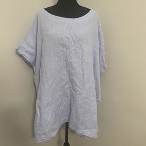 MATCH POINT Sz L Lavender 100% Linen Relaxed Boxy Lagenlook Tunic Top Minimalist